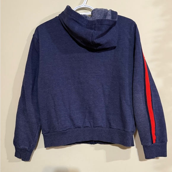 Navy Blue Zip-Up Hoodie with Red Stripes - Picture 5 of 5